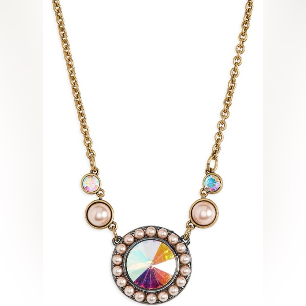 Kurt Geiger London Octavia Pendant Necklace Gold Stone Pearl NWT + Pouch